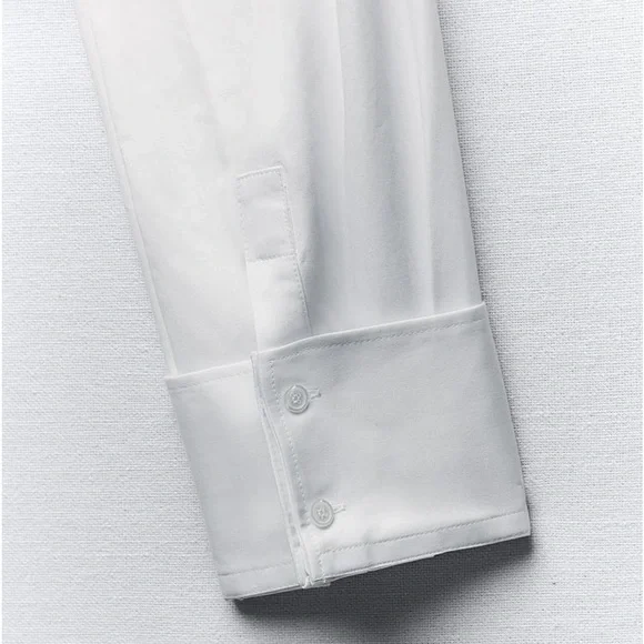 Zara Preowned Cropped Gabardine Shirt Size S White - Picture 7 of 9